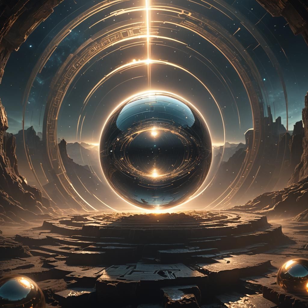 Glowing Spheres in Atmospheric Void: Digital Matte Painting