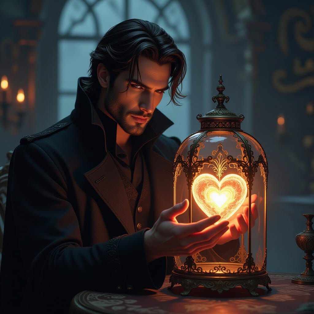 Mysterious Man Encasing a Glowing Heart