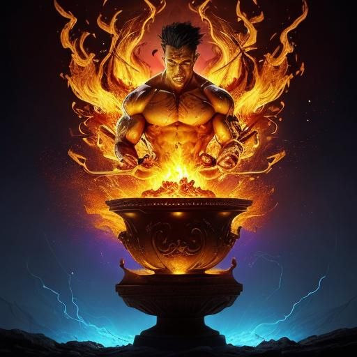 Genie Emerges from Lamp in Fiery Display