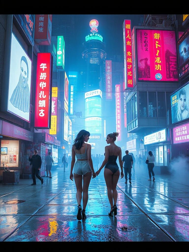 Techno-Goddess in a Neon Hyper-Futuristic Metropolis