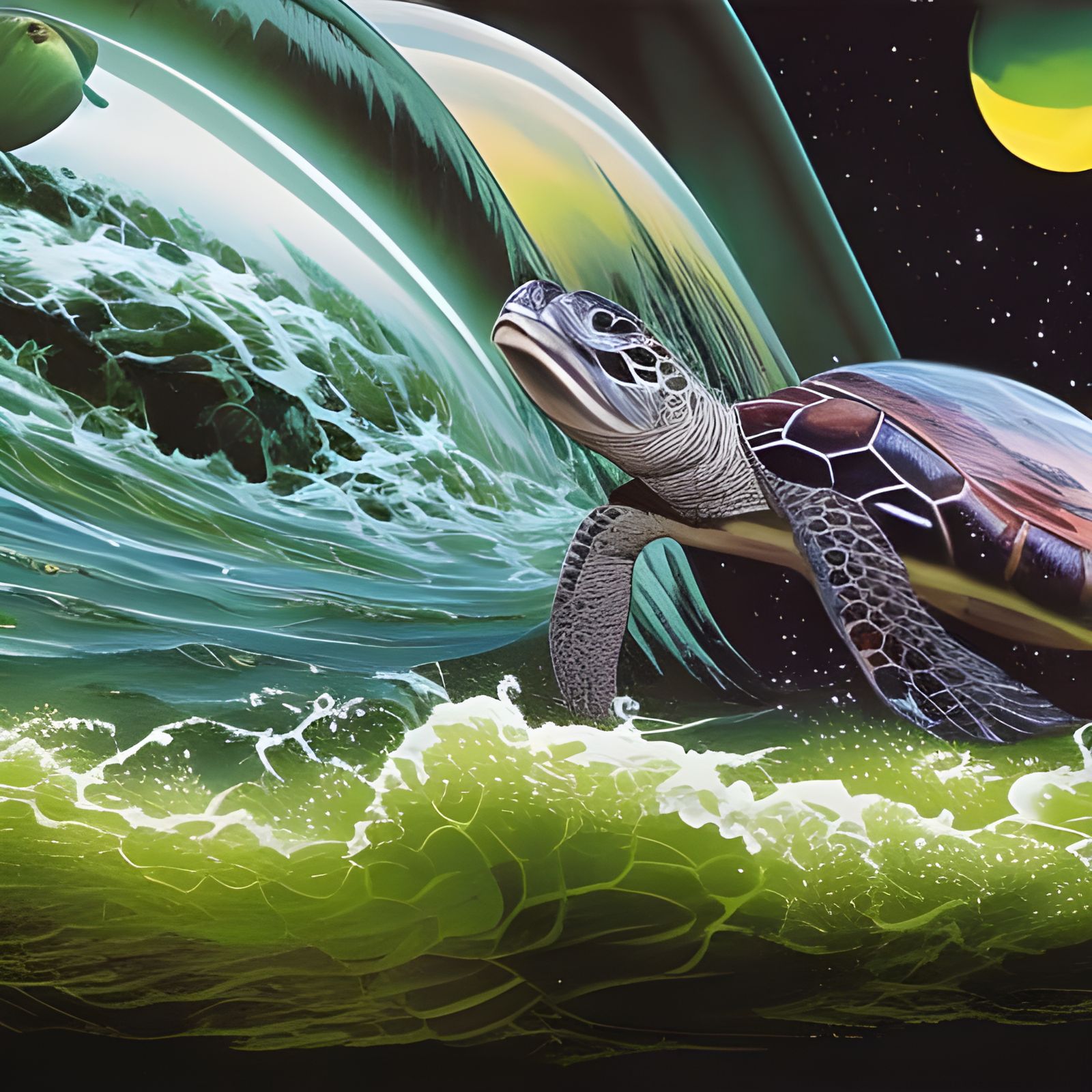 Rainbow Sea Turtle Ride: Comic Book Art