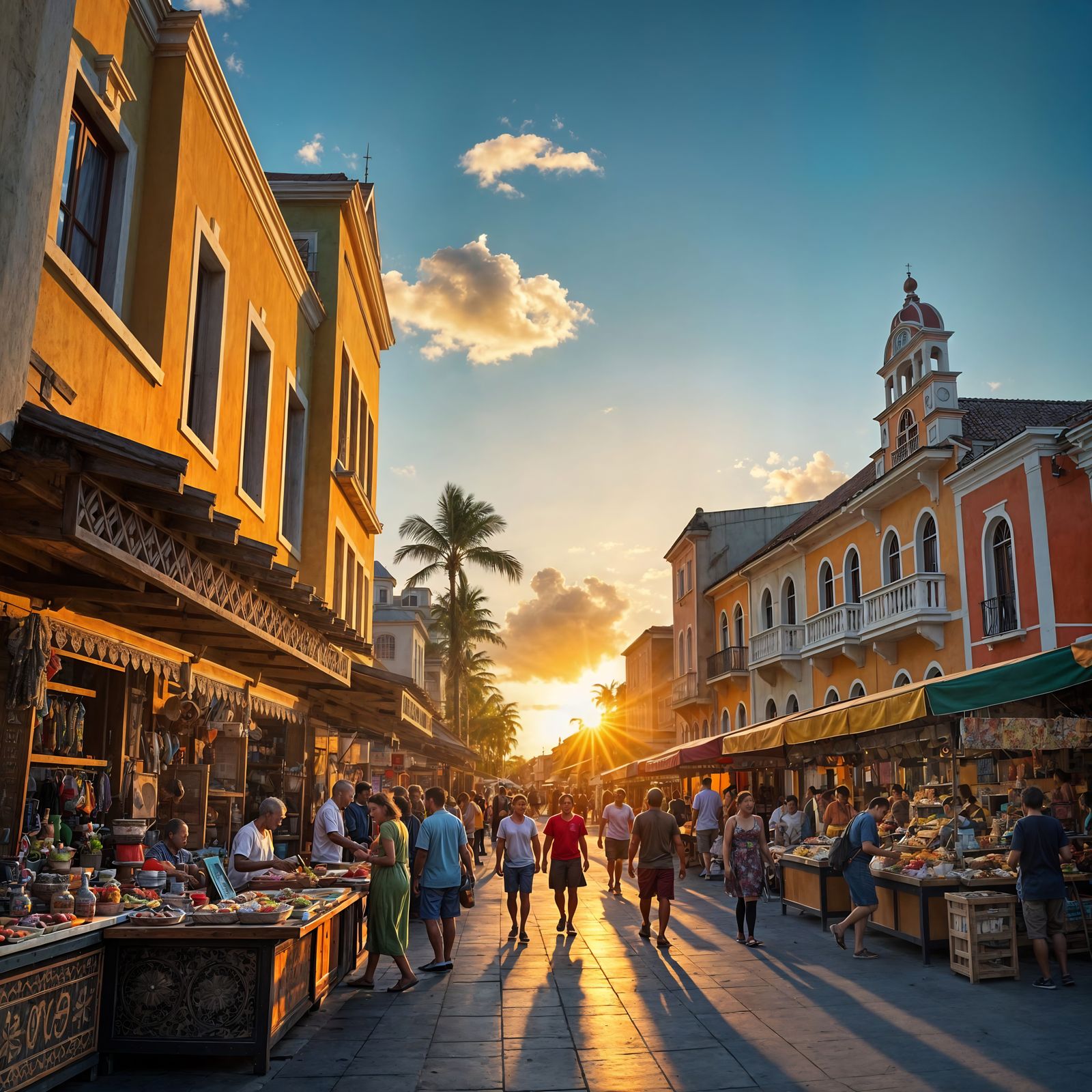 Willemstad Market at Sunset: Digital Matte Painting