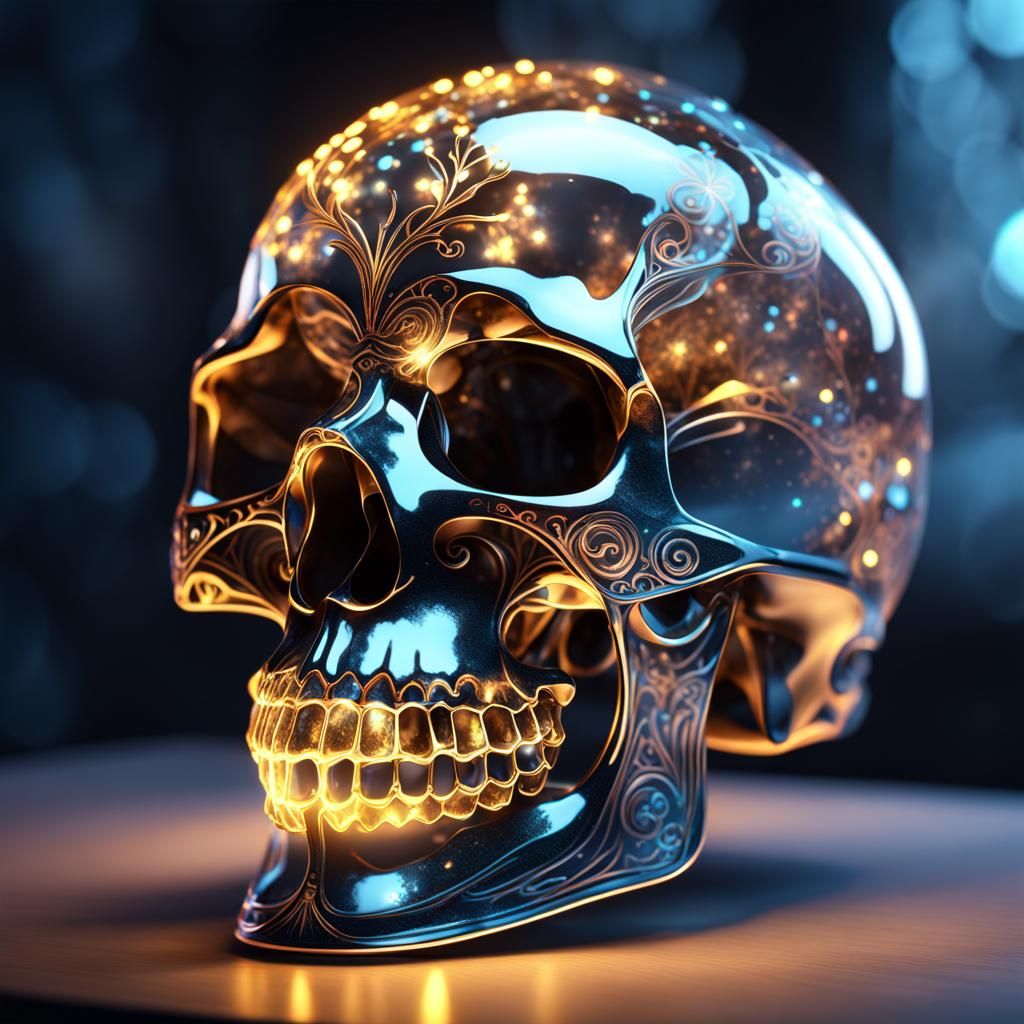Enchanting Glass Skull with Magical Particle Effects