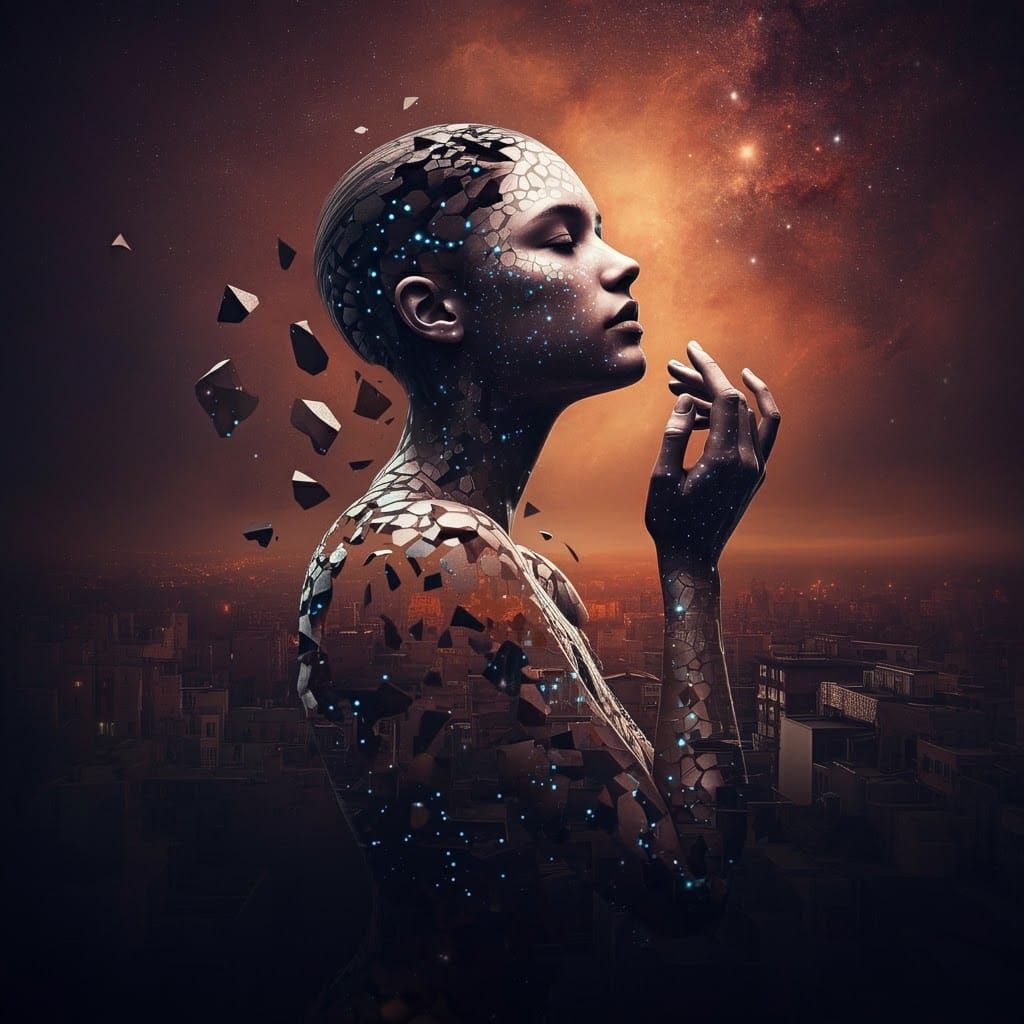 Fragmented Woman in Urban Ukiyo-e Cityscape