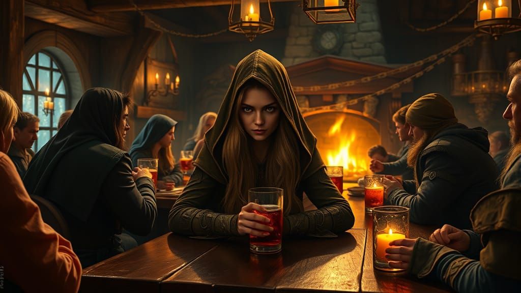 Mysterious Elf in Tavern Setting, Fantasy Art in Cinematic S...