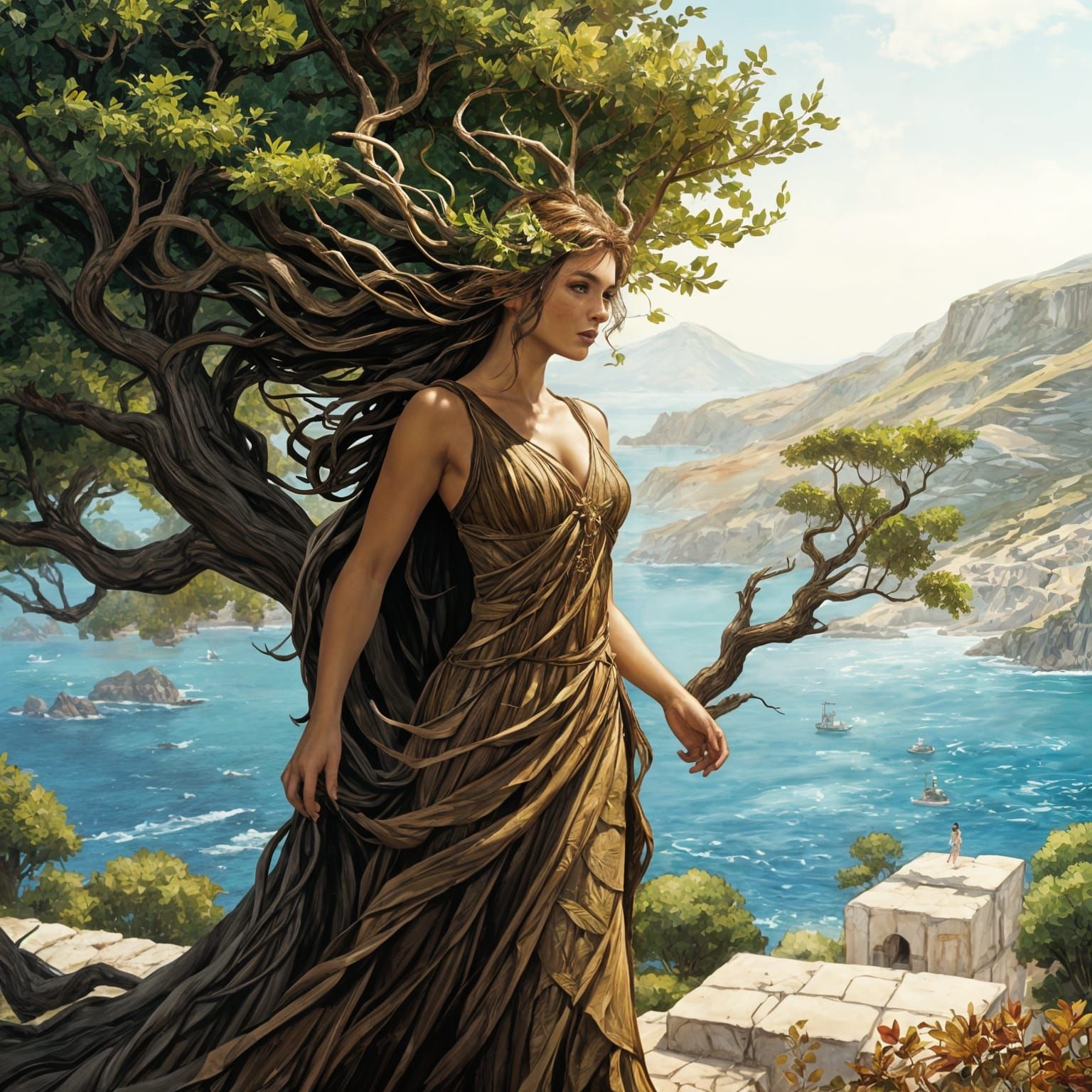 Ancient Greek Goddess Transformed into a Tree in Neo-Impress...