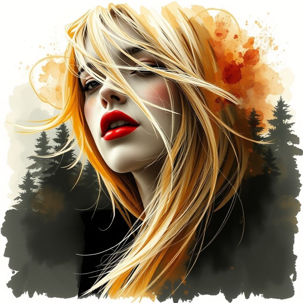 Warm Expressionist Painting with Watercolor and Chiaroscuro