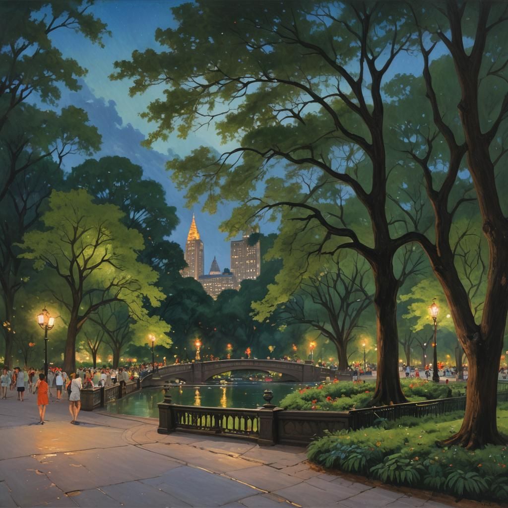 Central Park at Night as Oil Painting