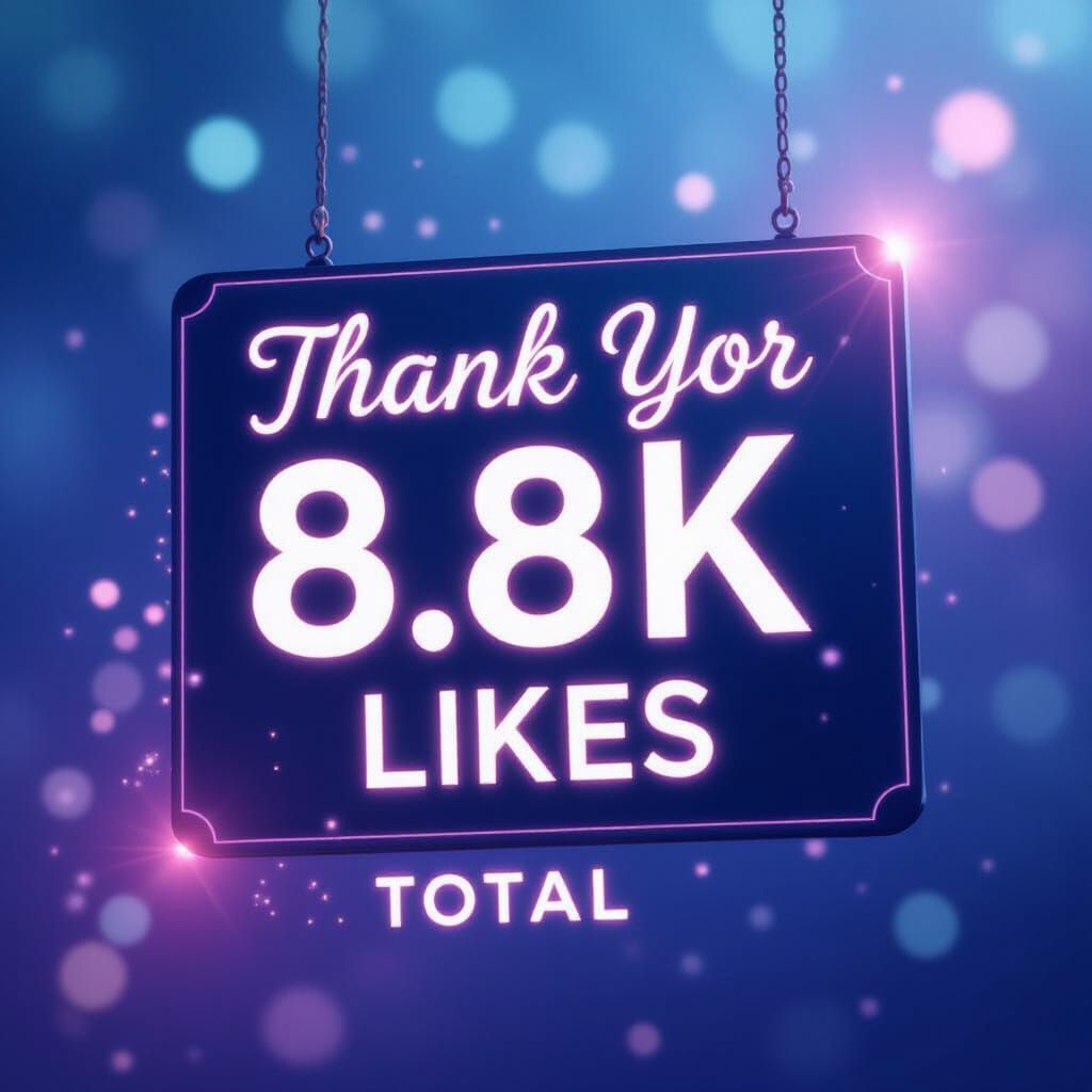 Elegant 'Thank You 8.8K Likes' Sign with Ethereal Background