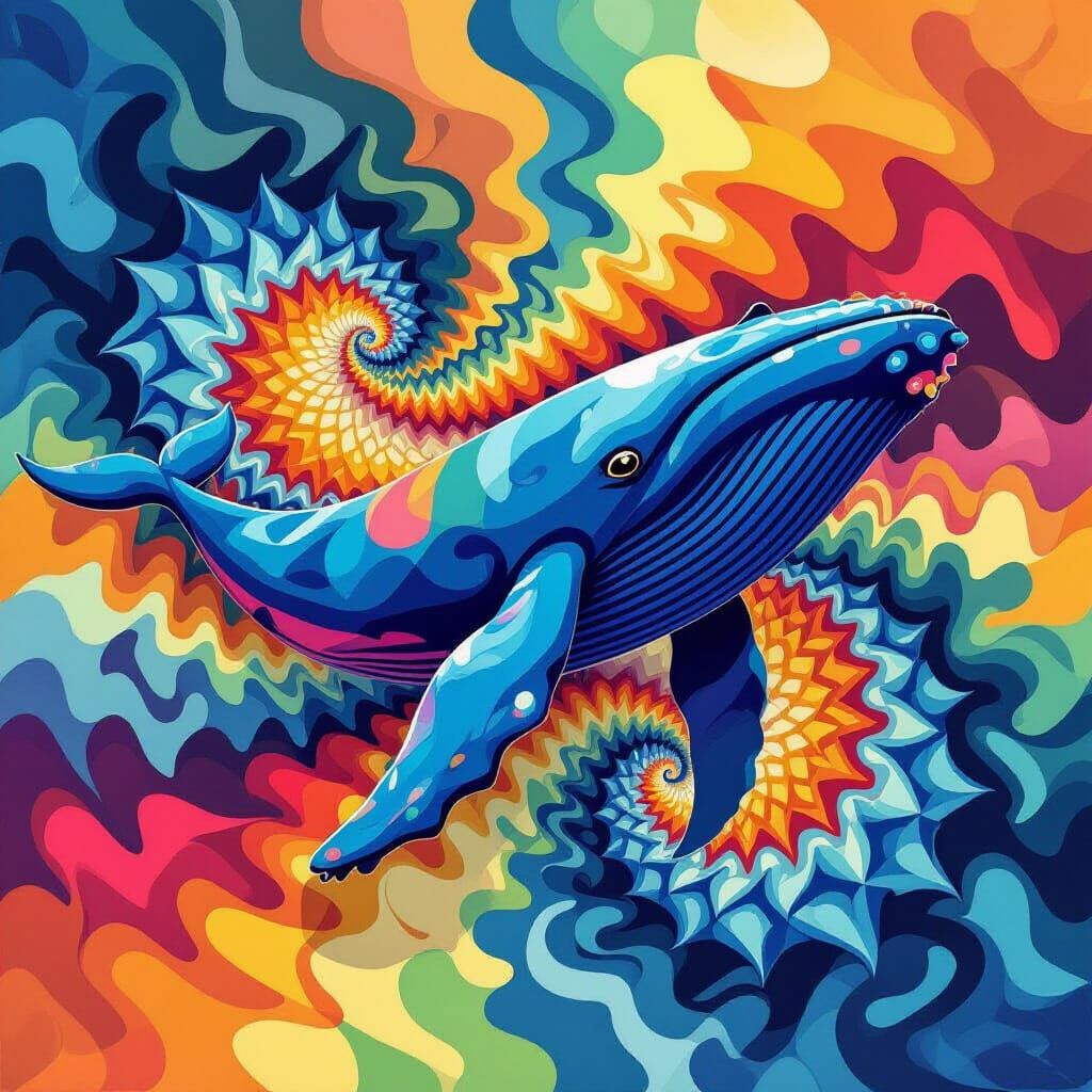 Majestic Humpback Whale in Psychedelic Abstract Ocean