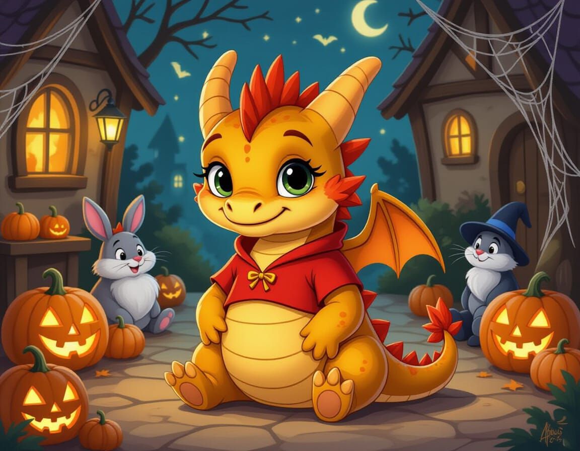 Baby Dragon in Pooh Costume at Fantasy Halloween Party