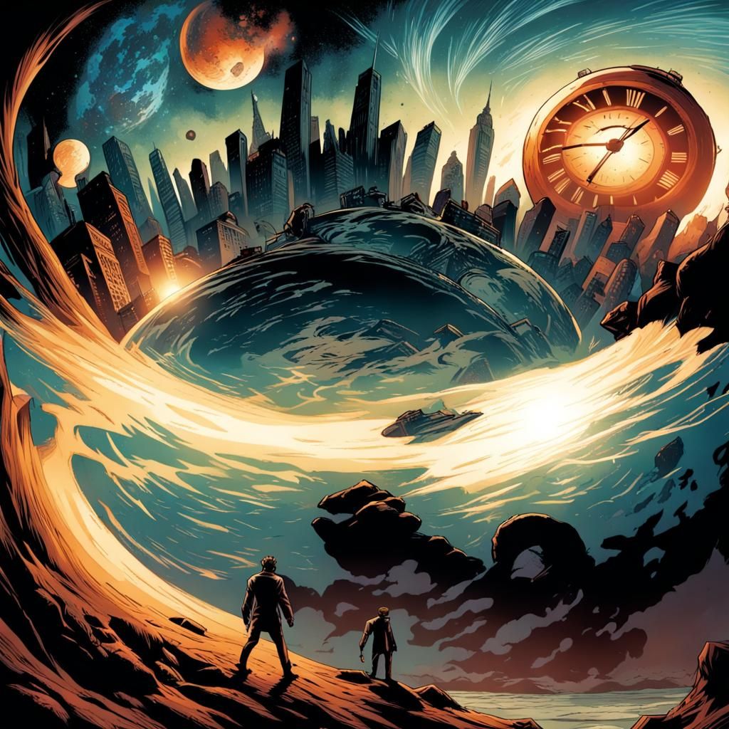 Dynamic Time Traveler in Comic Book Art Style