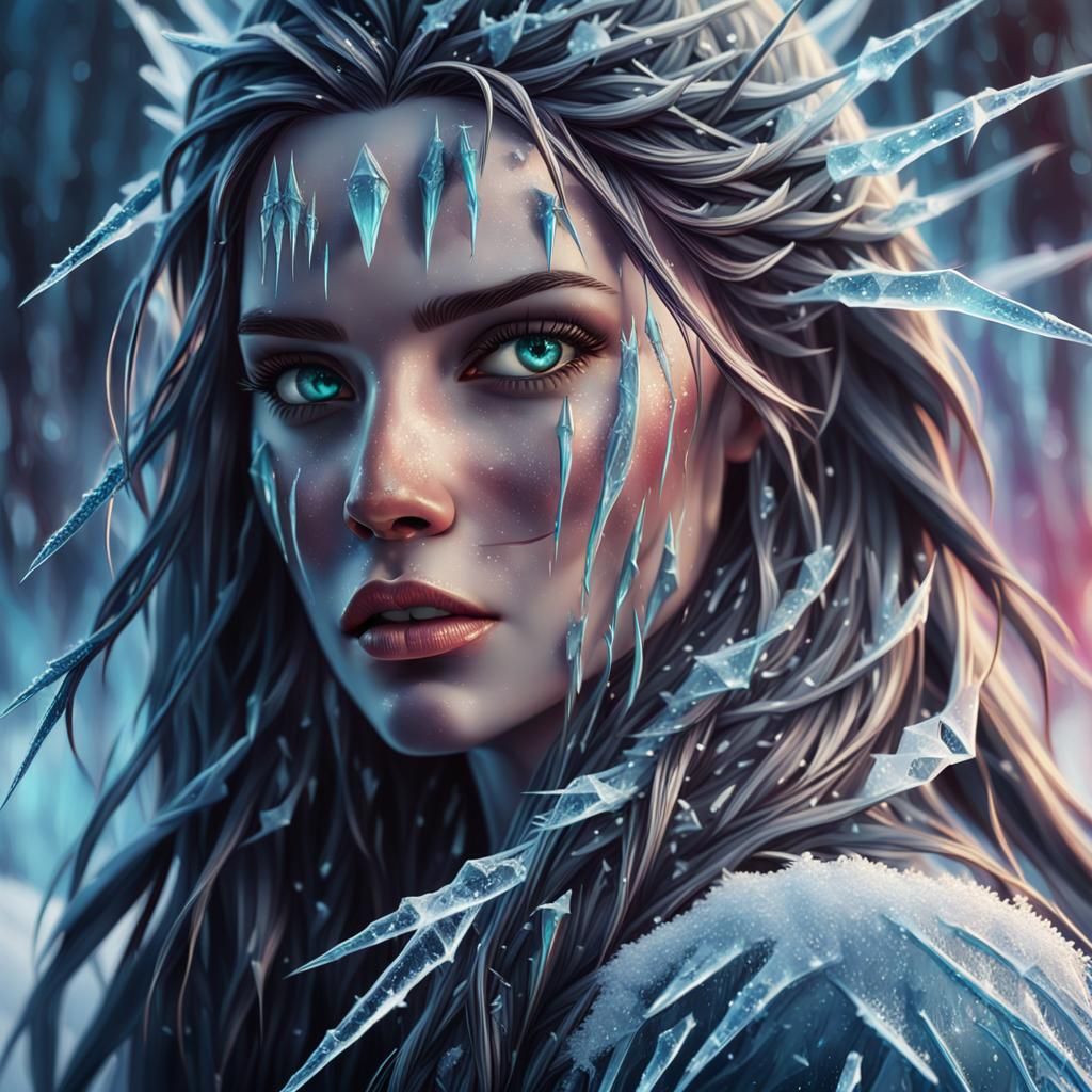 Icy Thorn Haired Woman in Hyper-Realistic Style