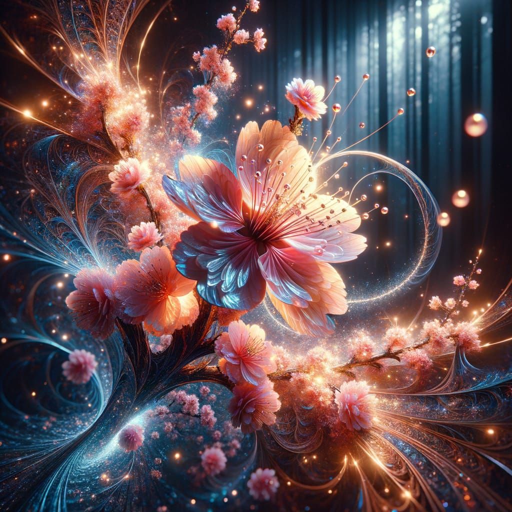 Epic Sakura Flower in Forest, Fantasy Illustration