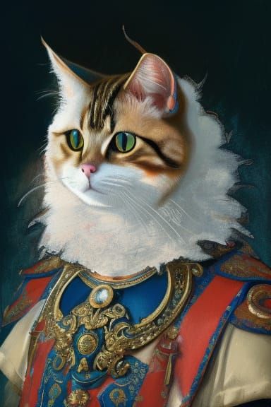 Royal Cat Portrait in Art Nouveau Style