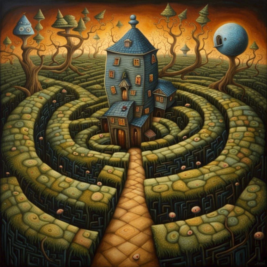 Intricate Mind Maze in Surrealist Style