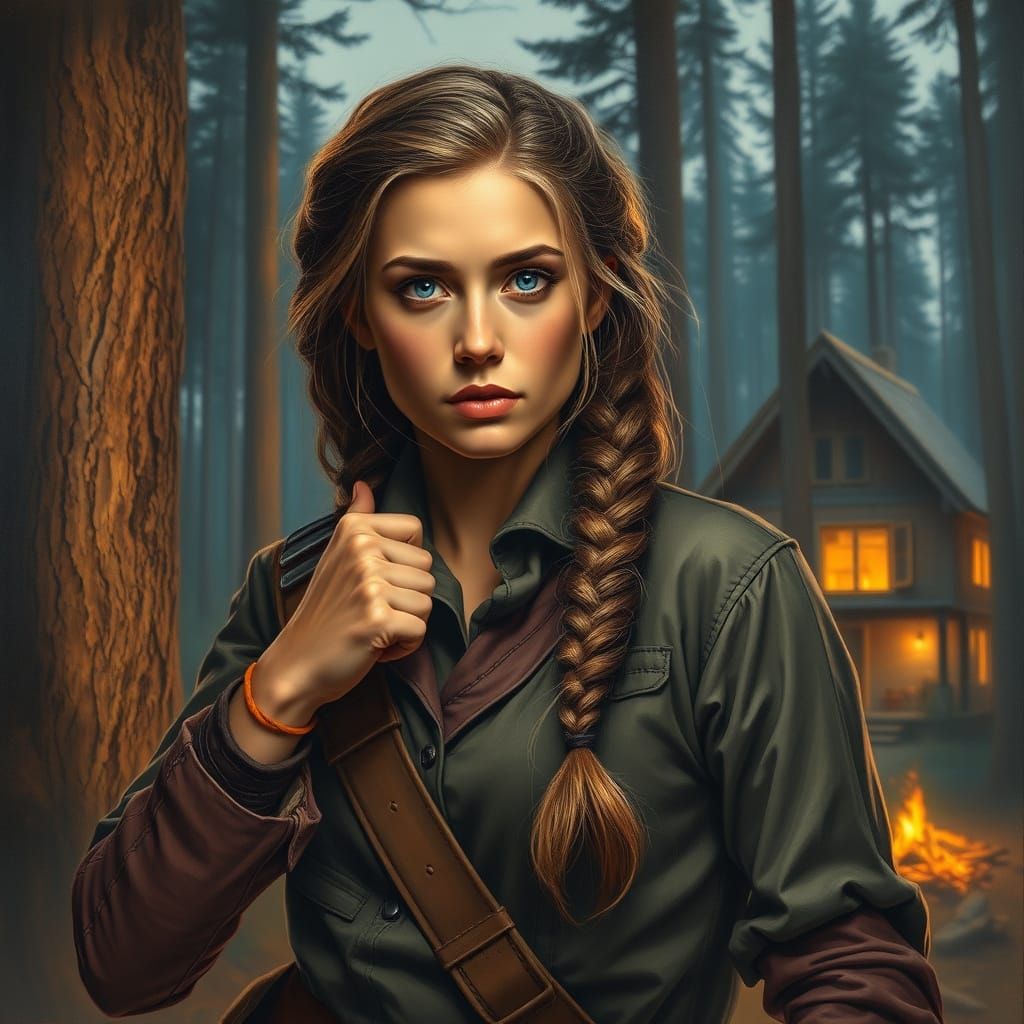 Ethereal Lumberjack Woman in Twilight's Glow