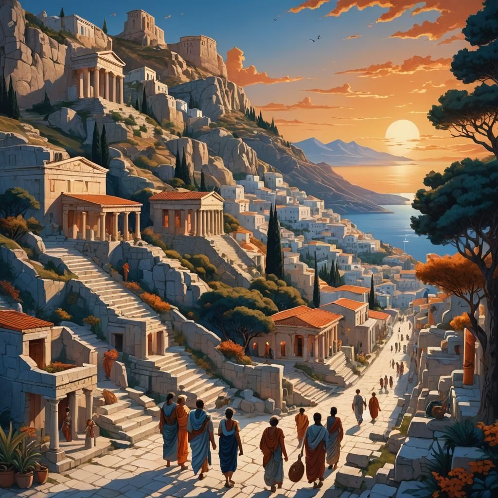 Greek Village in Apollo's Shadow: Fantasy Art
