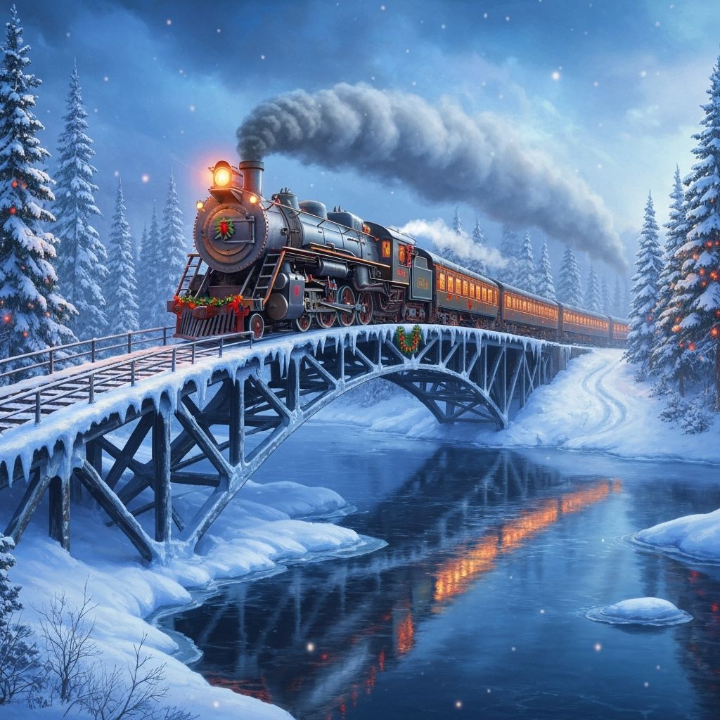 Majestic Christmas Train Crossing Icy Bridge