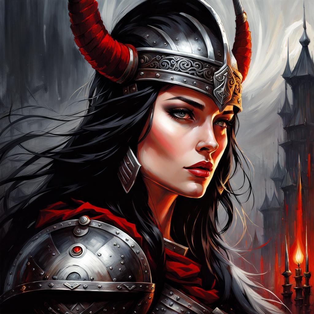 Viking Female Warrior Portrait in Gothic Art Style