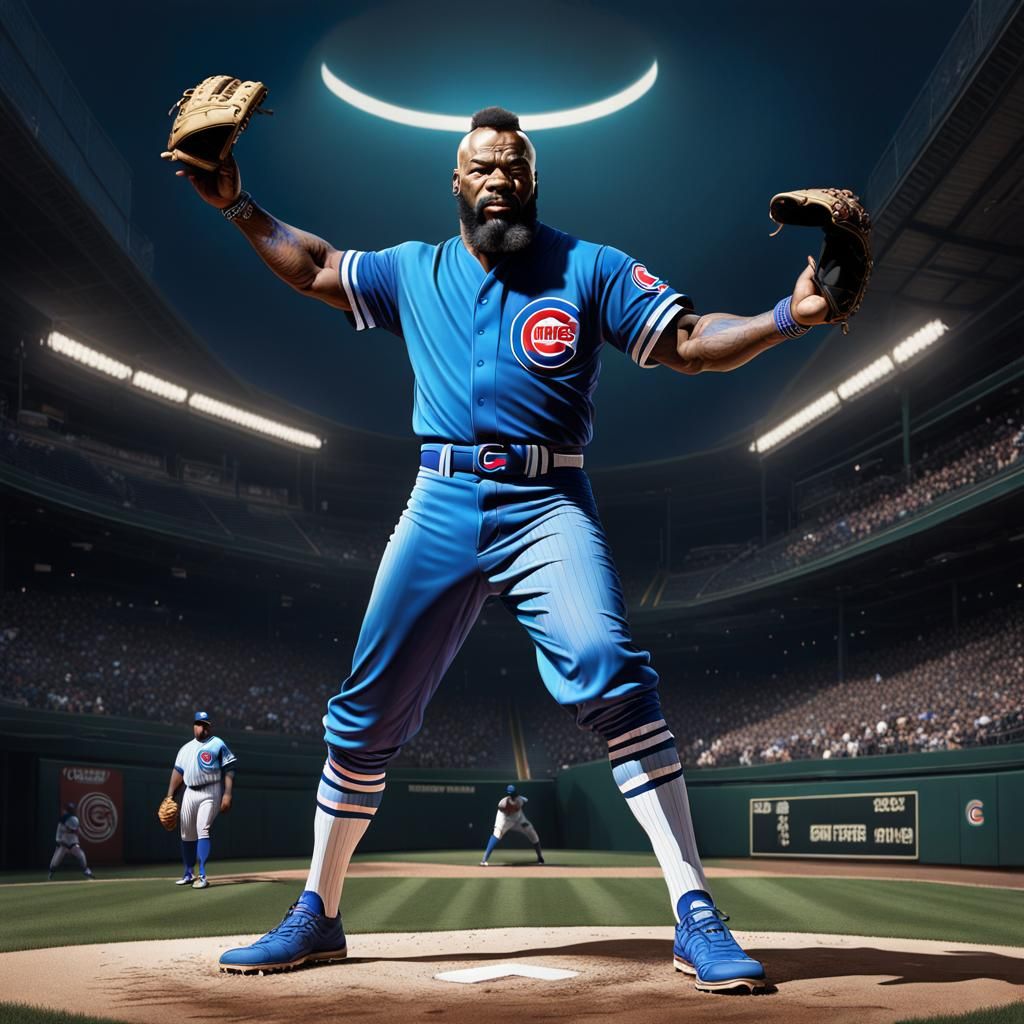Mr. T as Baseball Pitcher: Detailed Matte Painting