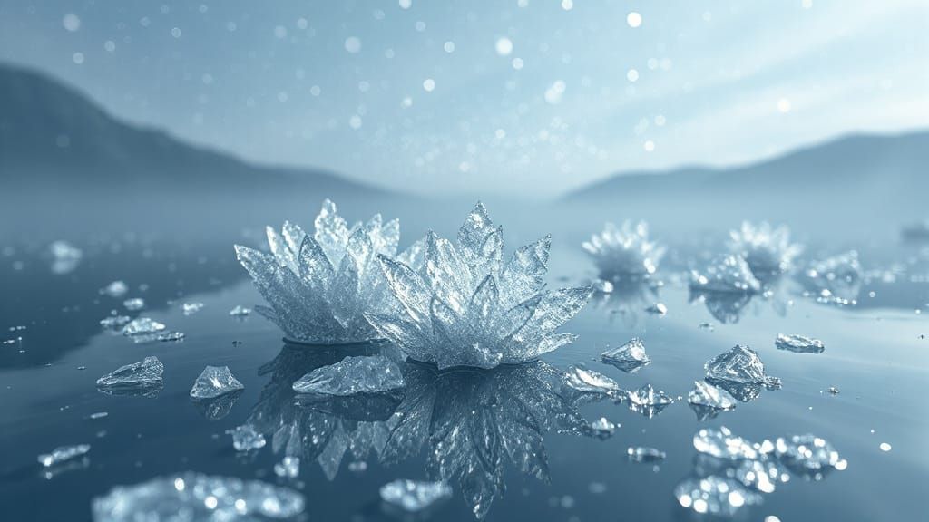 Mirror Lake Frost Blooms: Photorealistic Ice Flowers