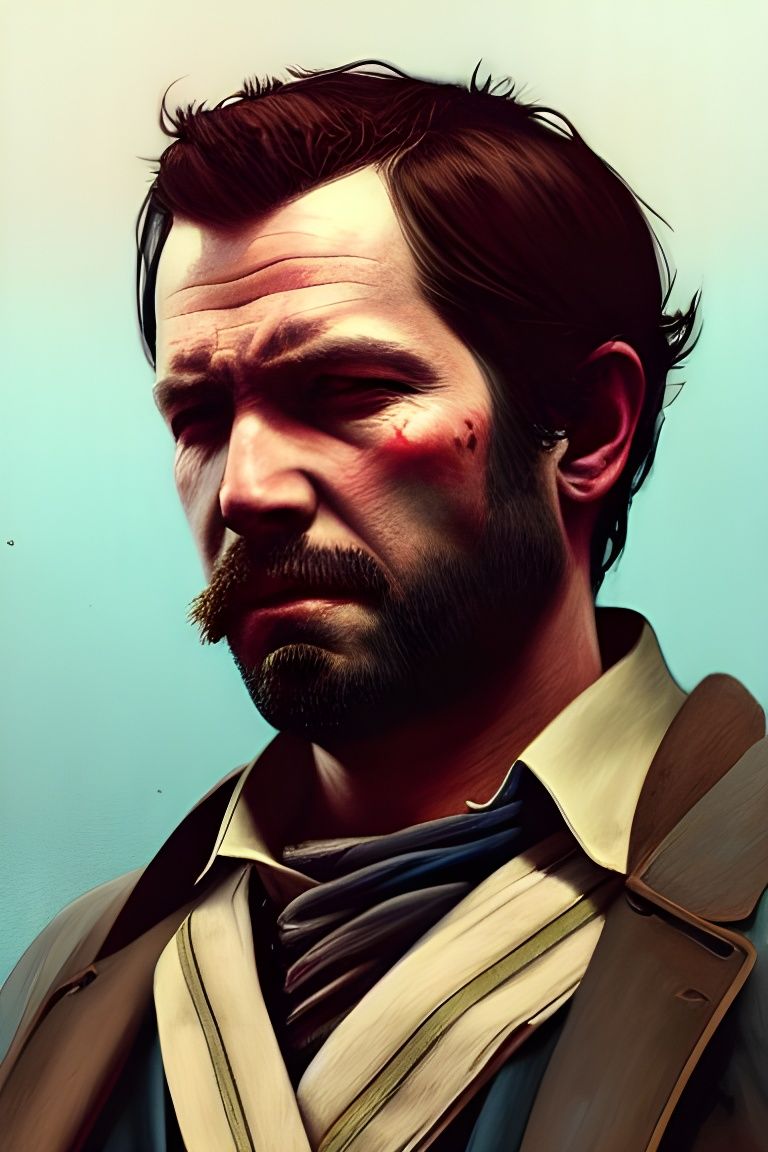 Arthur Morgan Portrait in Digital Watercolor Style