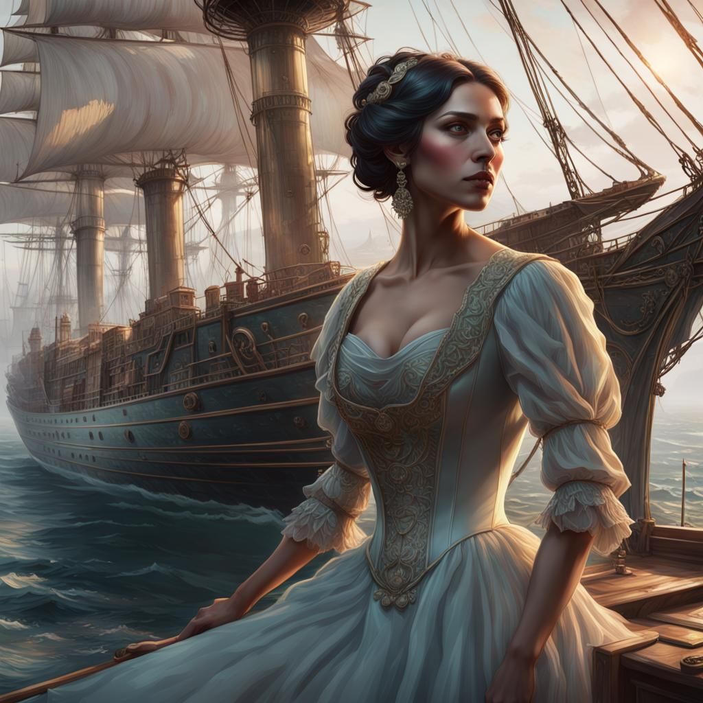 Regency Ghost Ship Portrait in Art Nouveau Style