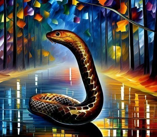 Realistic Snake in Misty, Colorful Impressionist Style