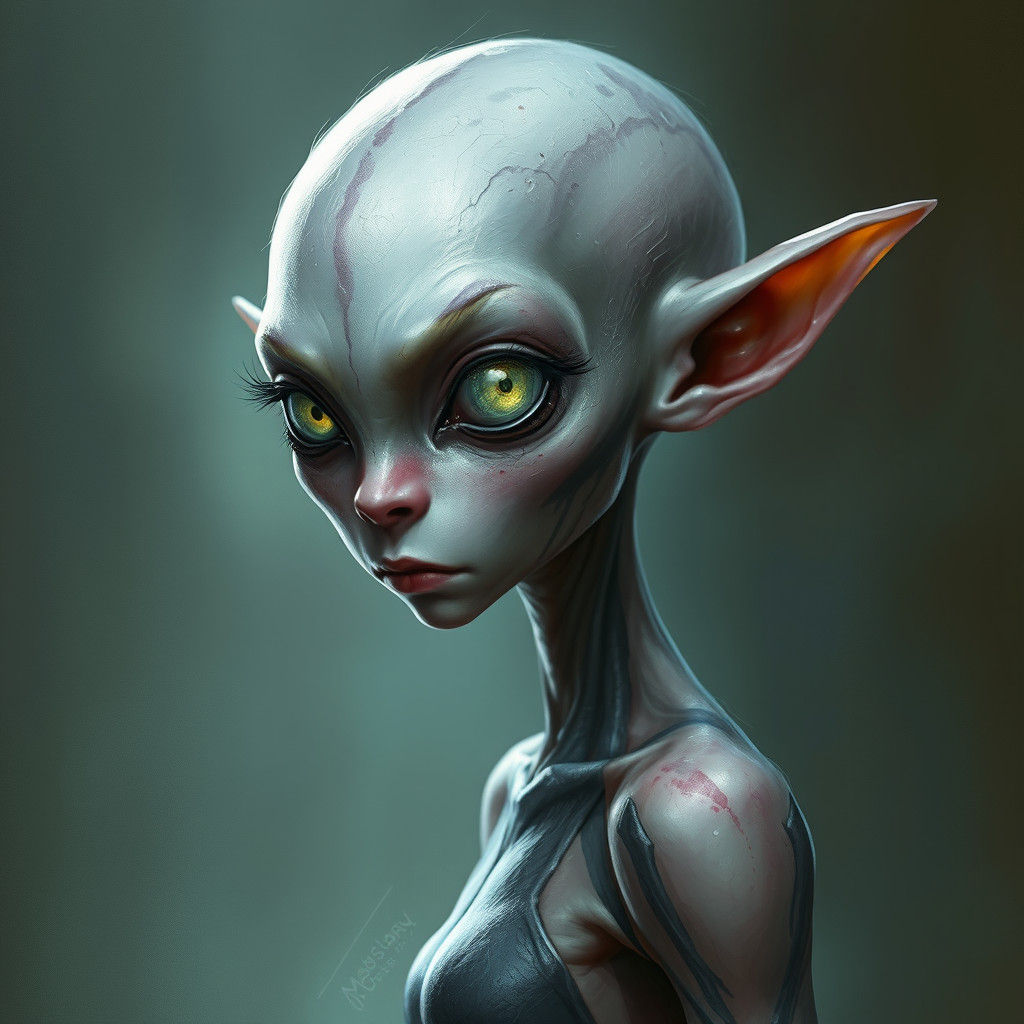 Sinister Elfin Goblin Woman with Opalescent Eyes