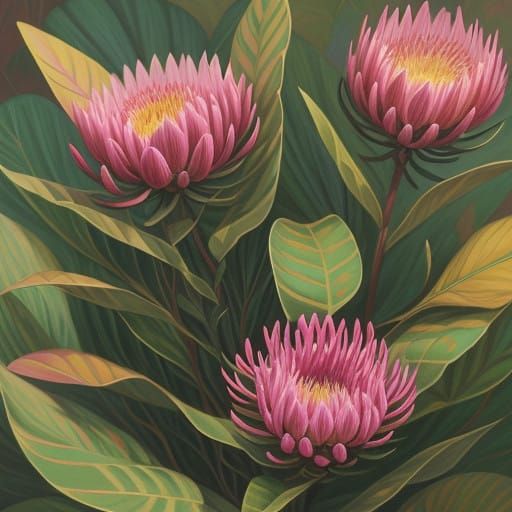 Vibrant Protea Bloom in Botanical Style