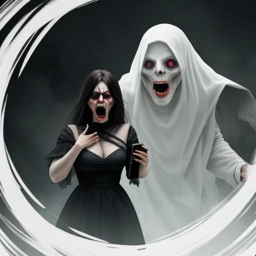Frightening Ghost Scares Woman with Phone
