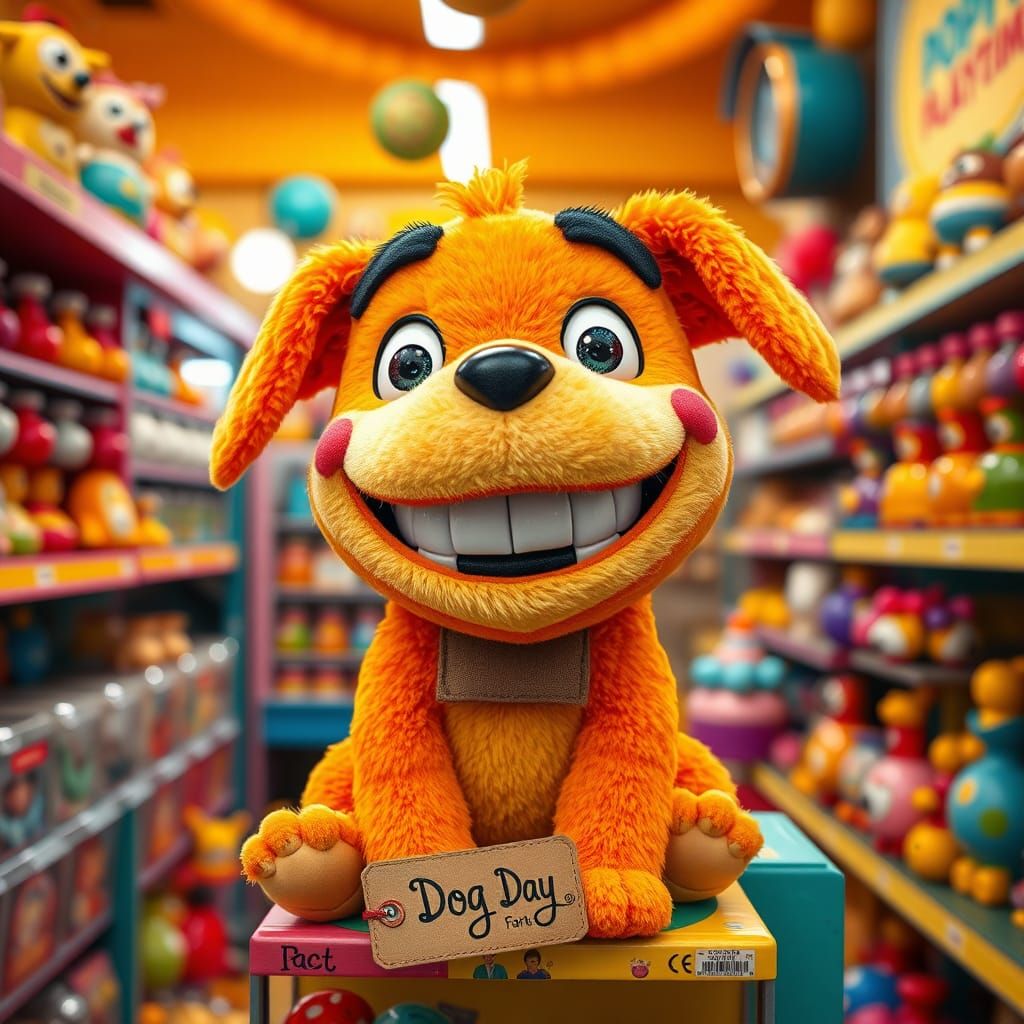 Dog Doll with Gigantic Grin in Toy Store