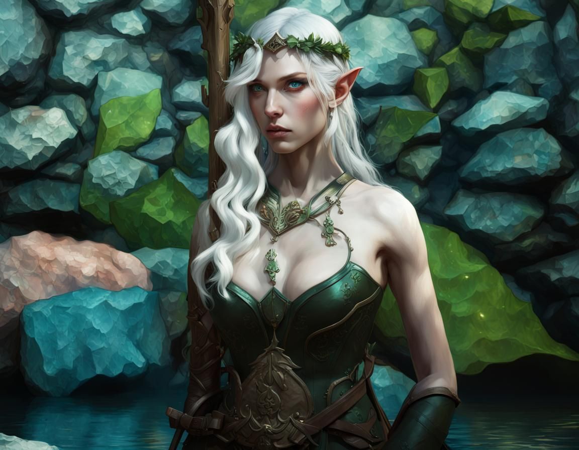 Elf with Blue-Green Eyes in Dark Fantasy Style