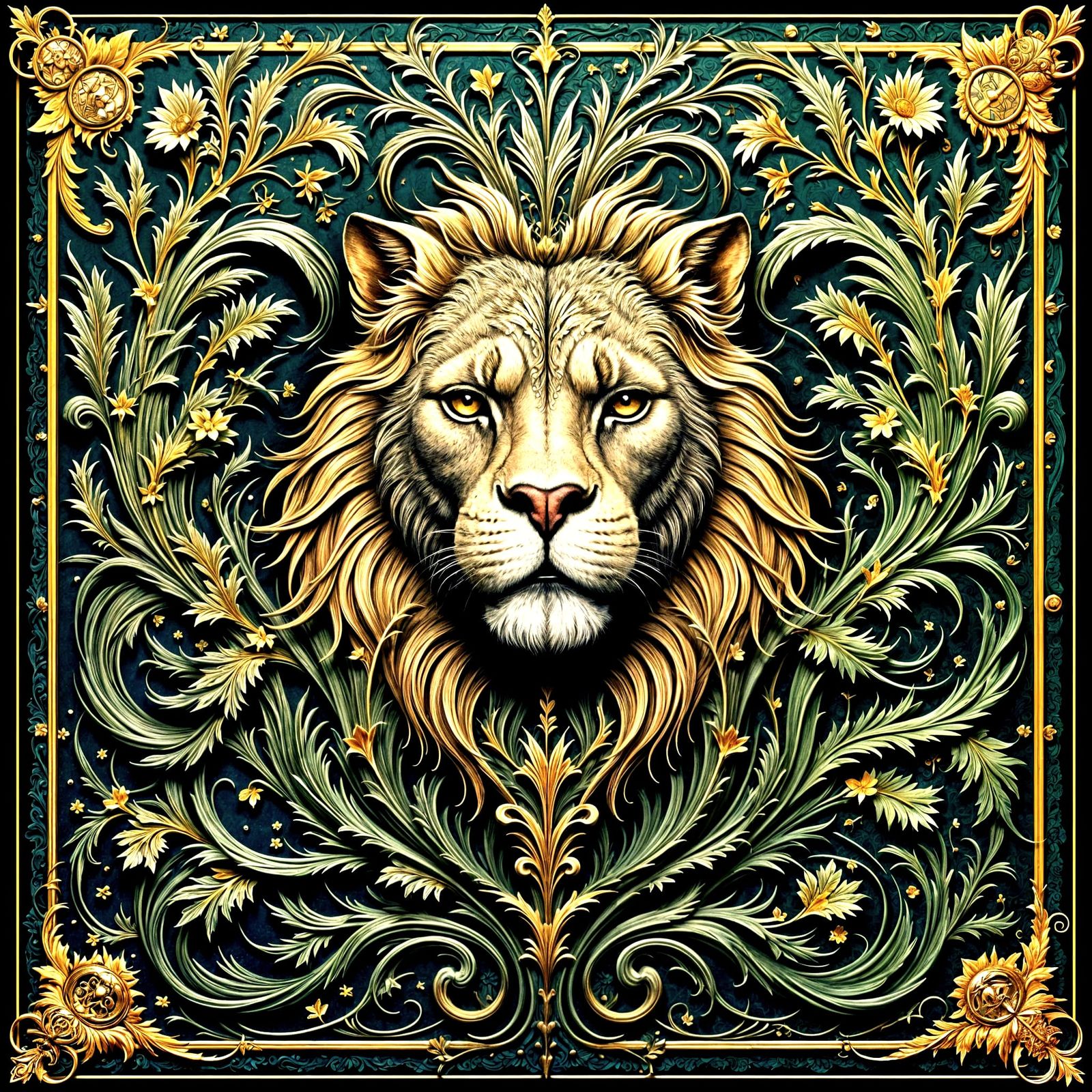 Art Nouveau Lion Portrait with 'KABUKO KOMIX'