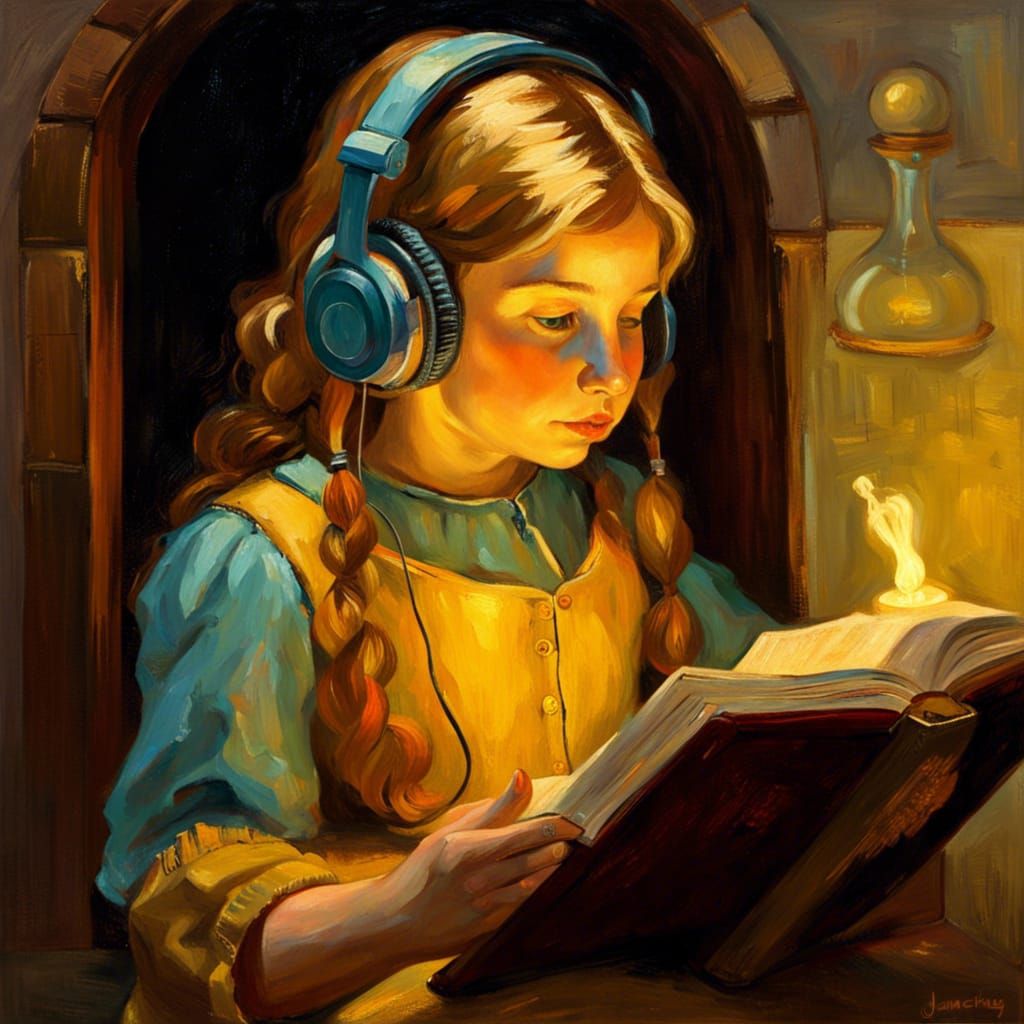Medieval Girl Reading: Van Gogh Style Oil Painting