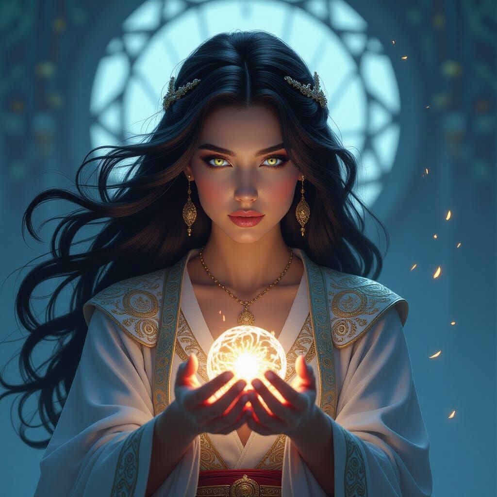 Wind Magic Woman Portrait in Fantasy Art Style
