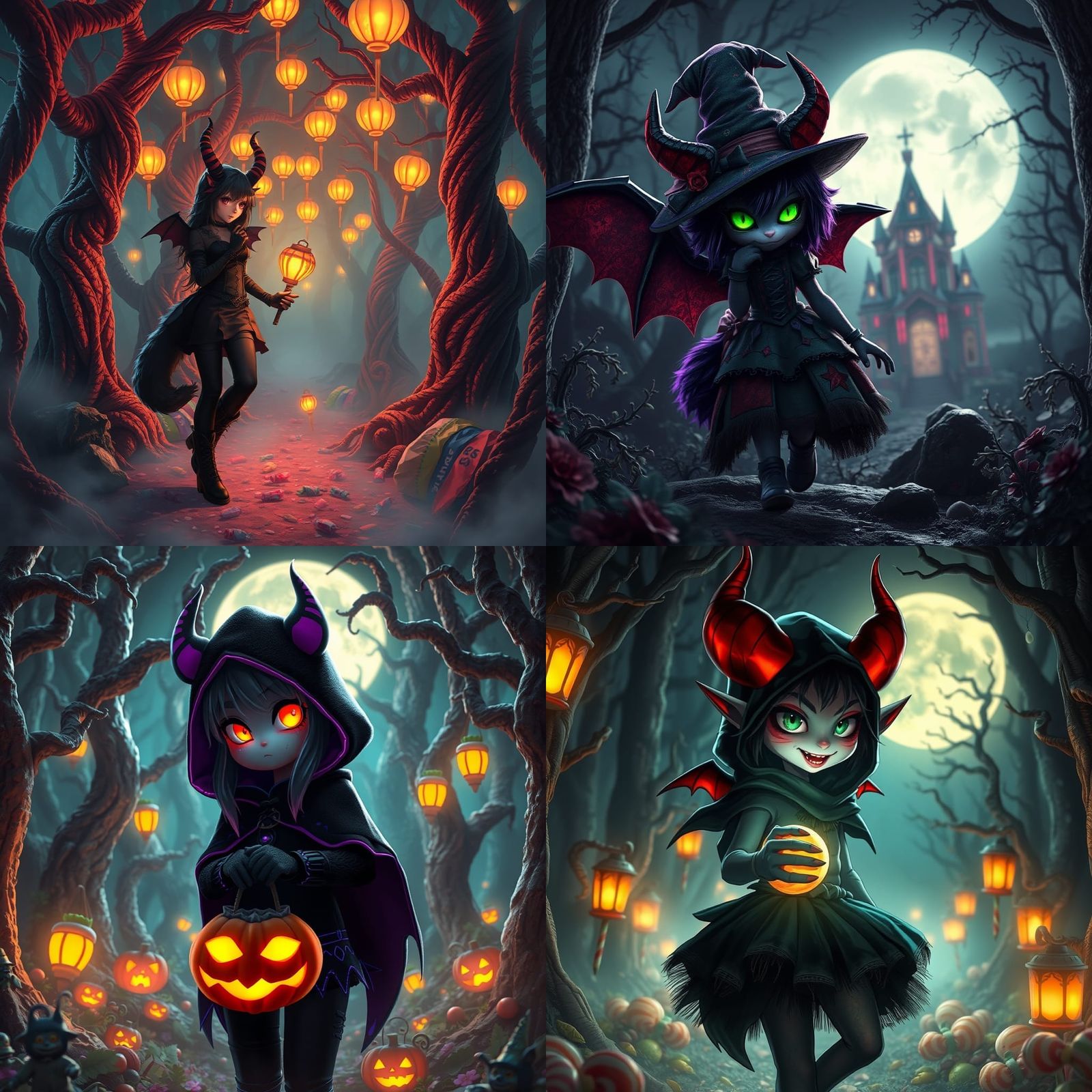 Demonic Furry Girl in Candy Forest: 3D Anime Art