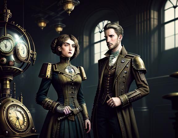 Steampunk Twins Inside a Time Machine
