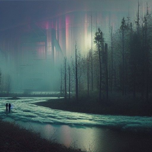 Surreal Tornadic River Landscape as Oil Painting