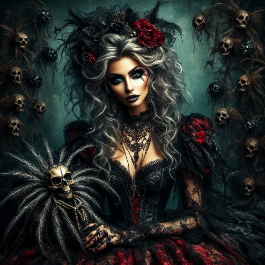 Grunge Punk Miss Muffet in Dark Fantasy Watercolor