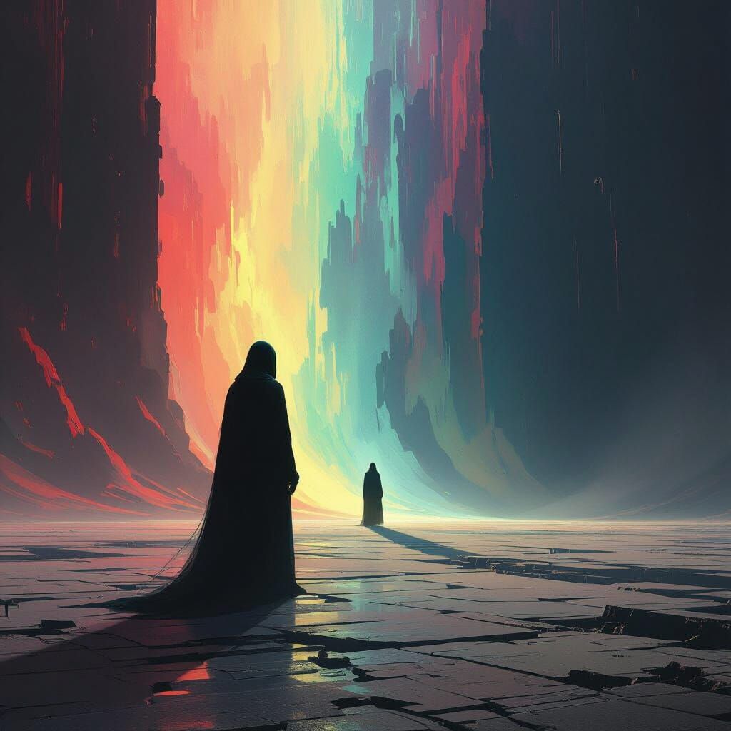 Surreal Digital Figure in Vast Abstract Landscape