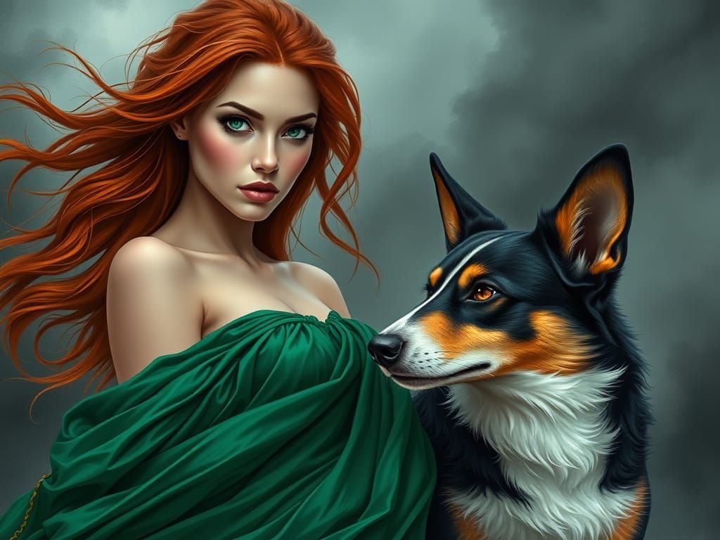 Majestic Woman and Puppy