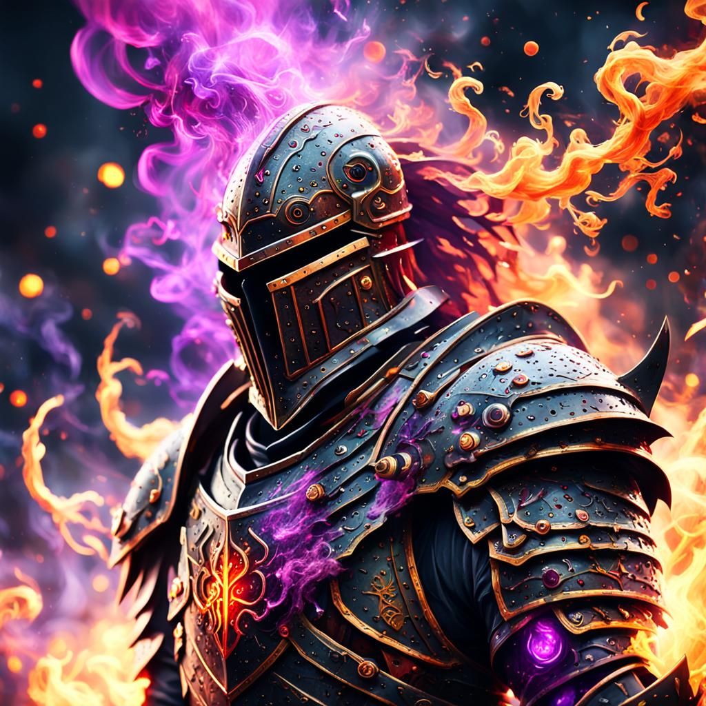 Animated Armor with Glowing Runes in Dark Fantasy Style