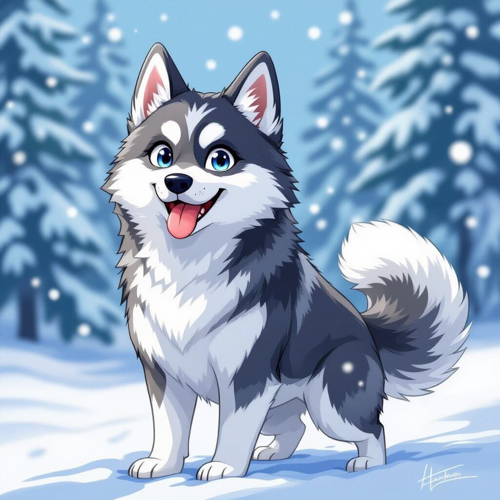Anime-Style Anthropomorphic Alaskan Malamute