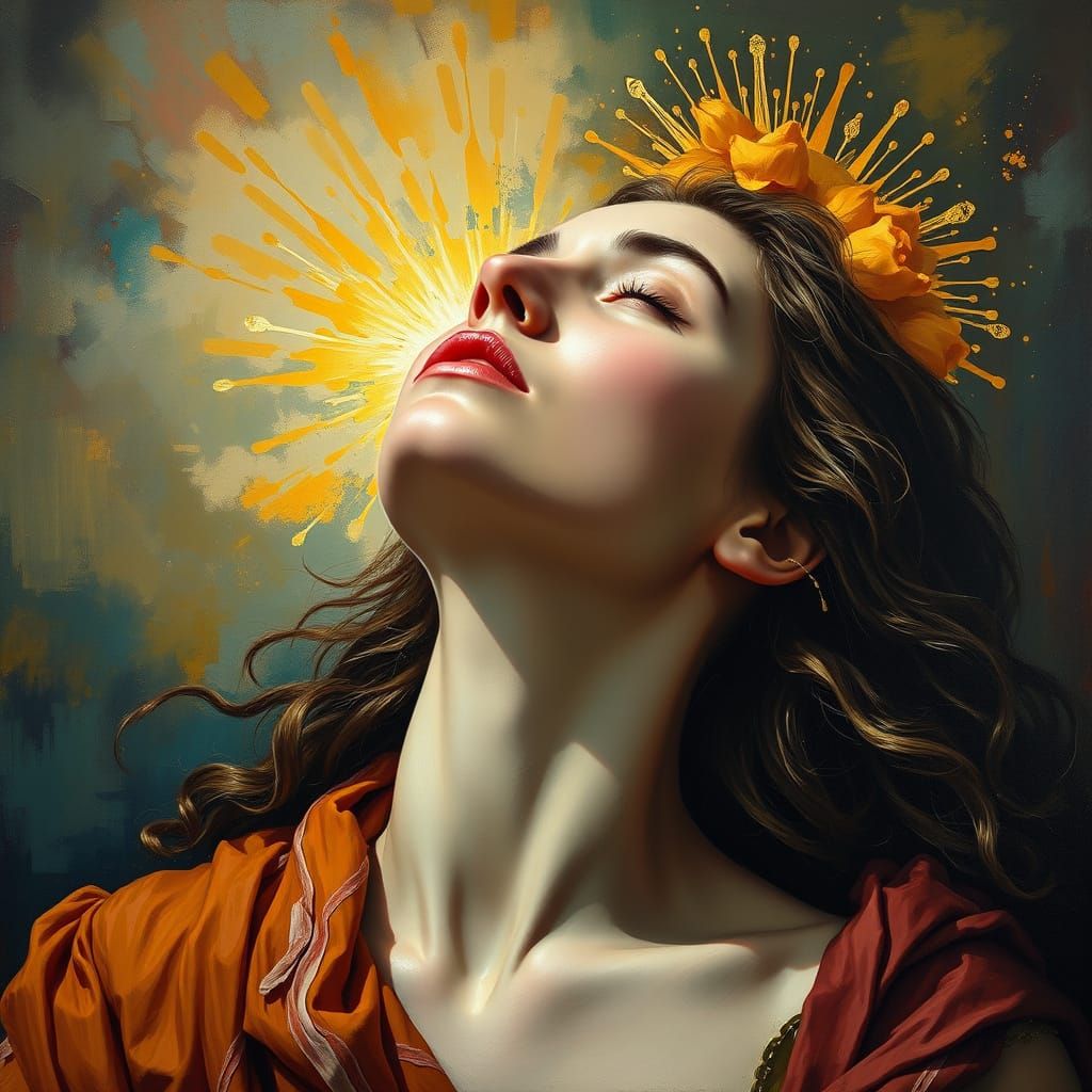 Woman in Ecstasy Oil Painting in Giotto Style