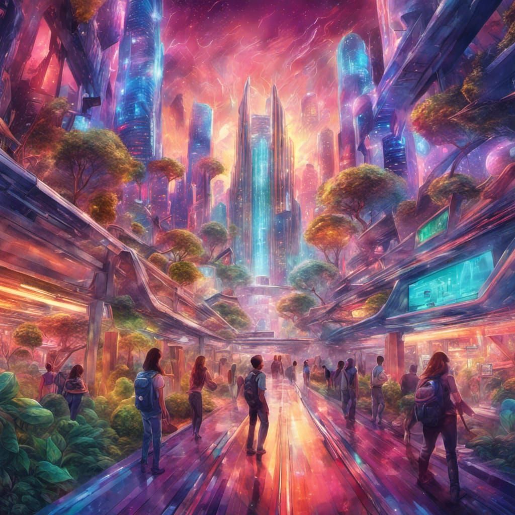 Vibrant Eco-Friendly Cyber City Illustration