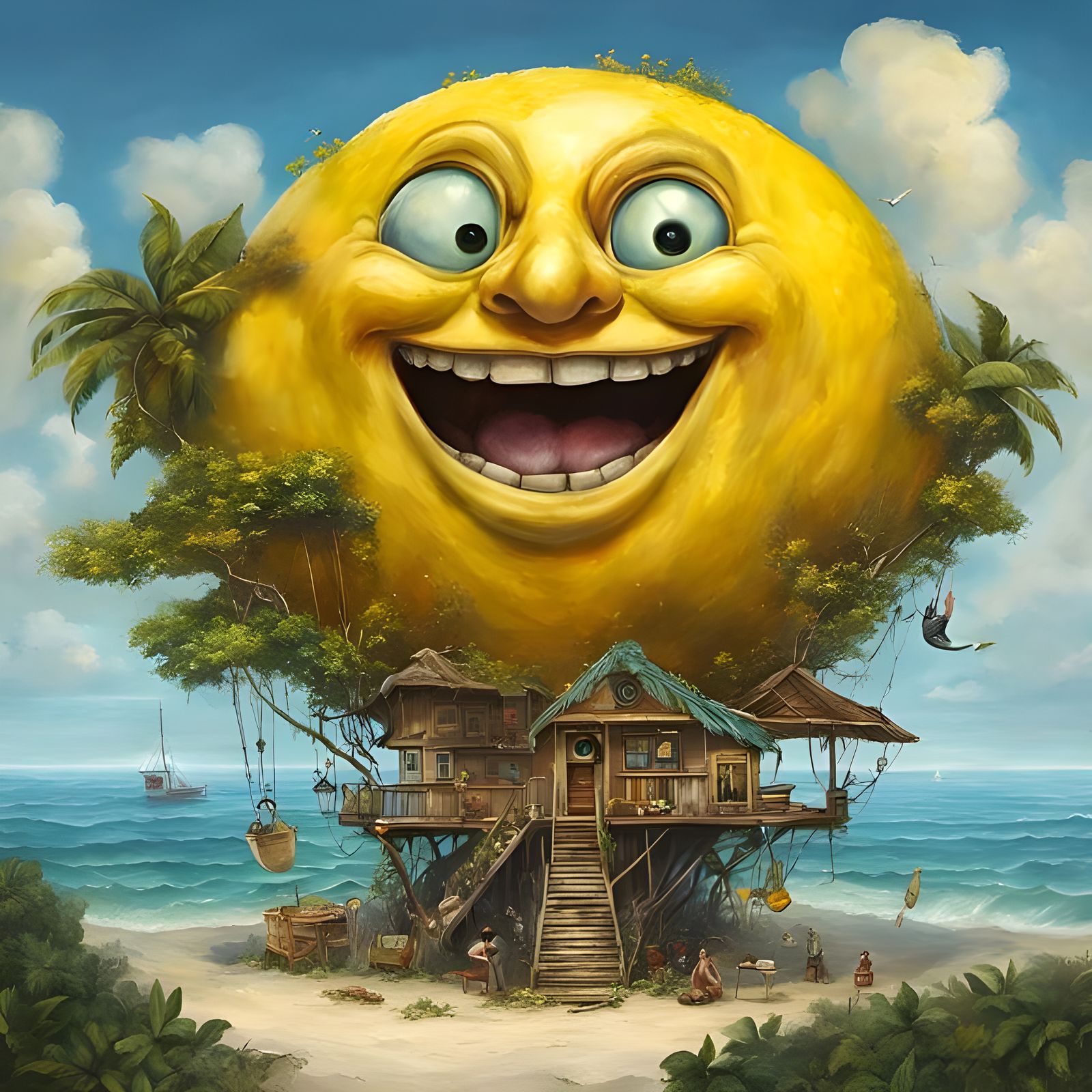 Surreal Lemon Head Beach House in the Sky