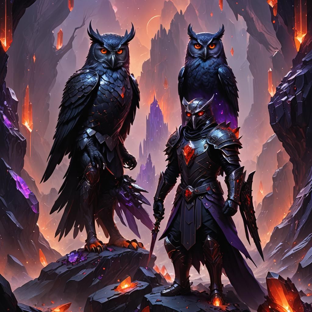 Obsidian Knight Amidst Crystalline Gothic Architecture