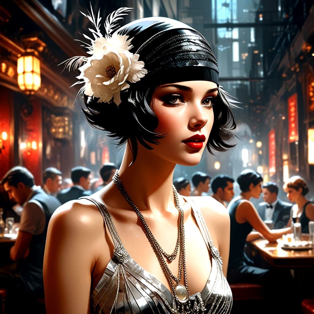 Flapper in a Vibrant Jazz Club